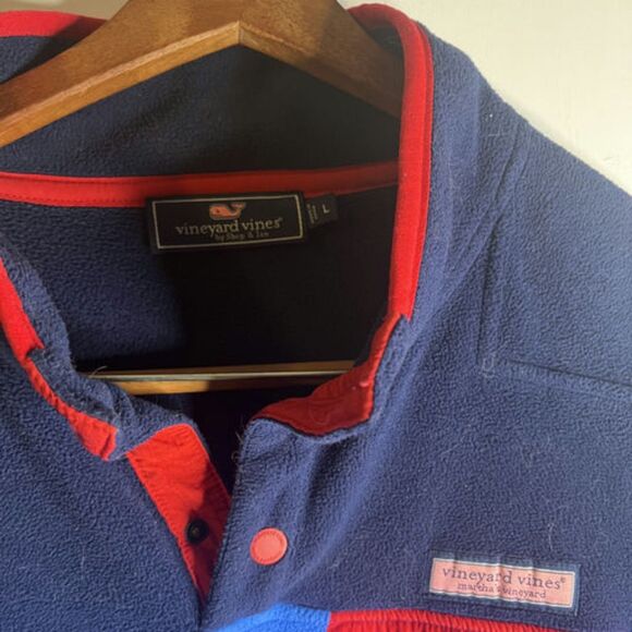 Vineyard Vines Fleece Pullover Large Blue Red Whale Logo Retro Outdoor 1/4 Snap - Picture 7 of 10